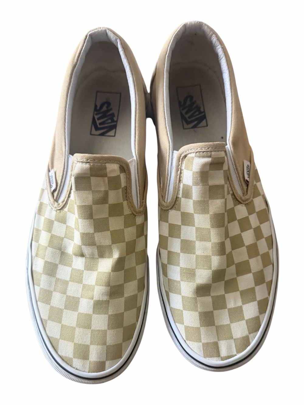 Vans Slip-On Checkerboard Sneakers in Light Beige